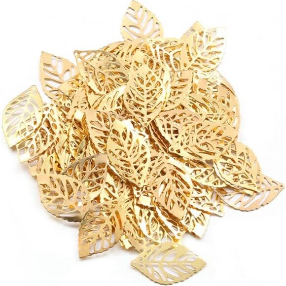 50 Pcs Hollow Leaf Metal Flower Pieces, Pendant Jewelry Making Leaf Connector DI - Picture 1 of 9